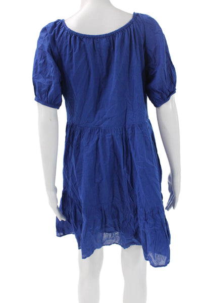 Velvet Womens Shift Sundress Blue Cotton Square Neck Short Sleeve Size XS