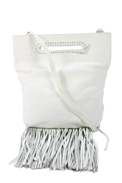 Jennifer Haley Women's Leather Fringe Fold Snap Closure White Handbag