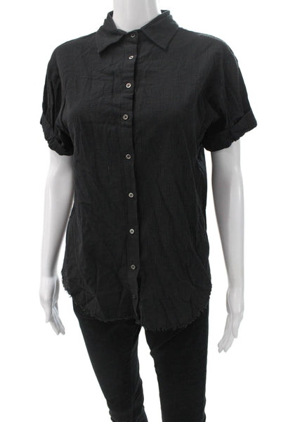 Line Womens Black Cotton Collared Short Sleeve Basic Button-Up Size XS