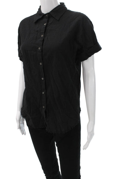 Line Womens Black Cotton Collared Short Sleeve Basic Button-Up Size XS