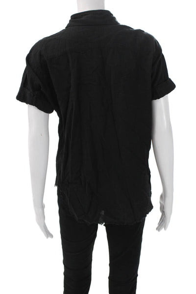 Line Womens Black Cotton Collared Short Sleeve Basic Button-Up Size XS