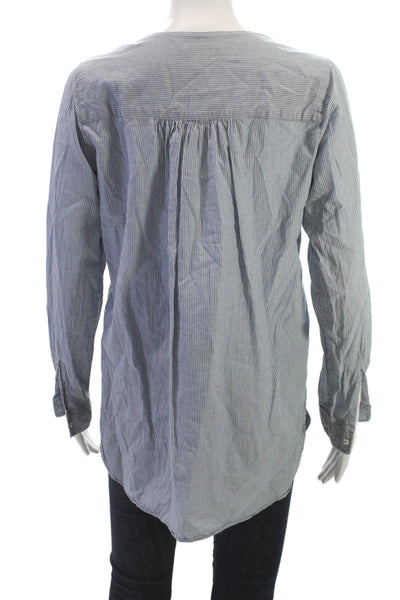 Nili Lotan Womens Tunic Blouse Blue Striped V Neck Long Sleeve Cotton Size XS
