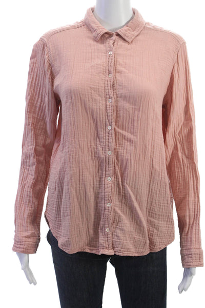 Xirena Women Basic Collared Button-Up Cotton Long Sleeve Pink Size S