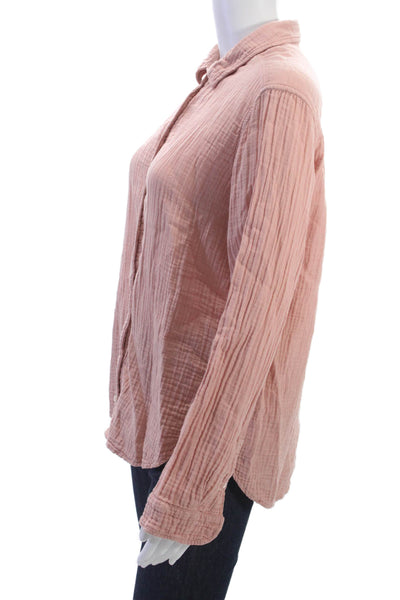 Xirena Women Basic Collared Button-Up Cotton Long Sleeve Pink Size S
