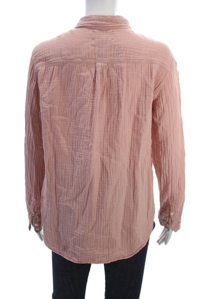 Xirena Women Basic Collared Button-Up Cotton Long Sleeve Pink Size S