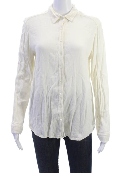 Xirena Womens White Collared Button Up Long Sleeve Top Size S