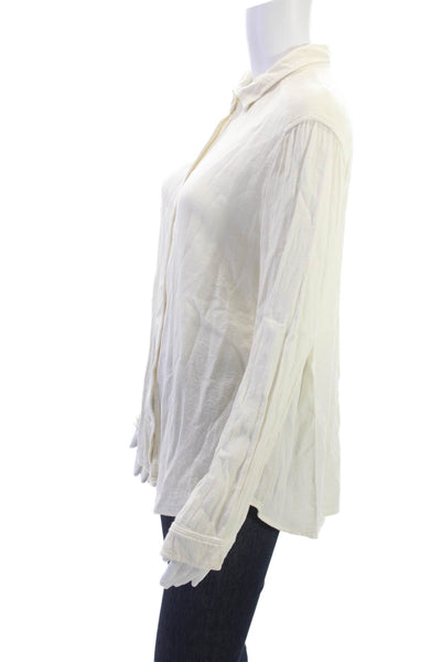 Xirena Womens White Collared Button Up Long Sleeve Top Size S