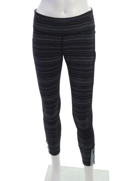 Lululemon Womens Black Striped Ankle Nylon Leggings Zip Size 8