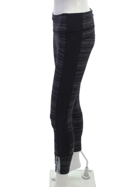 Lululemon Womens Black Striped Ankle Nylon Leggings Zip Size 8