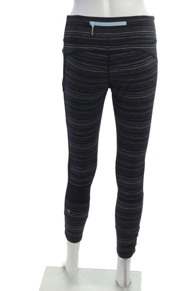 Lululemon Womens Black Striped Ankle Nylon Leggings Zip Size 8