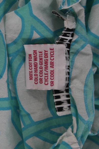 Gretchen Scott Women Light Blue Geometric Cotton Tunic 3/4 Sleeve Size 10