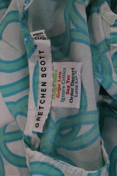 Gretchen Scott Women Light Blue Geometric Cotton Tunic 3/4 Sleeve Size 10