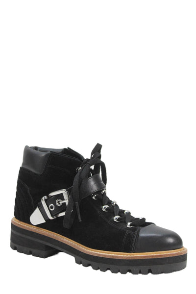 MARC FISHER LTD Womens Suede Indre Combat Buckled Ankle Boots Black Size 8