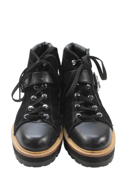 MARC FISHER LTD Womens Suede Indre Combat Buckled Ankle Boots Black Size 8