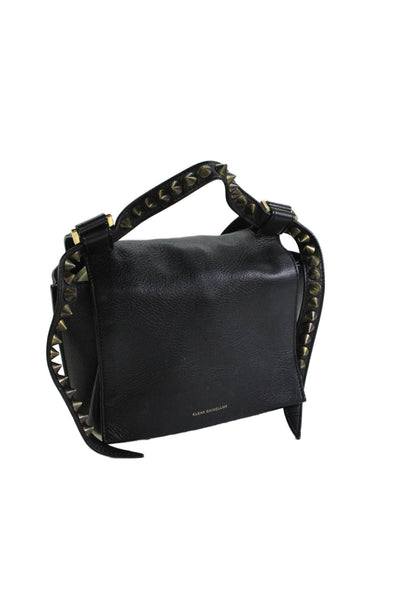Elena Ghisellini Womens Leather Studded Crossbody Shoulder Handbag Black