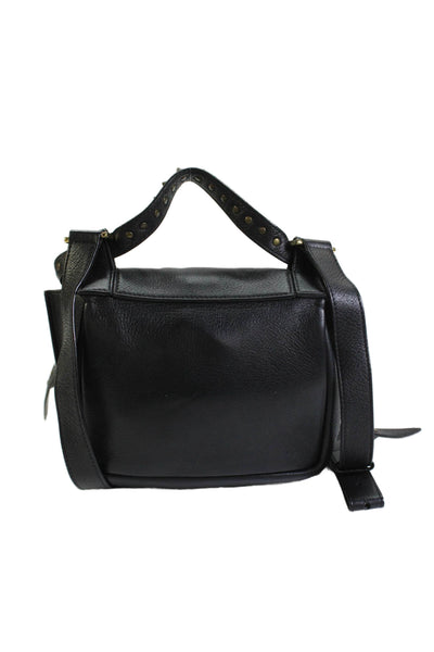 Elena Ghisellini Womens Leather Studded Crossbody Shoulder Handbag Black