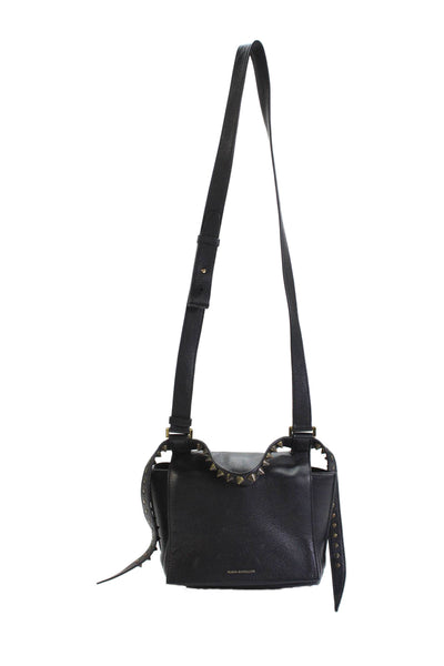 Elena Ghisellini Womens Leather Studded Crossbody Shoulder Handbag Black