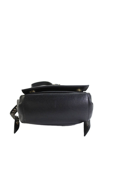 Elena Ghisellini Womens Leather Studded Crossbody Shoulder Handbag Black
