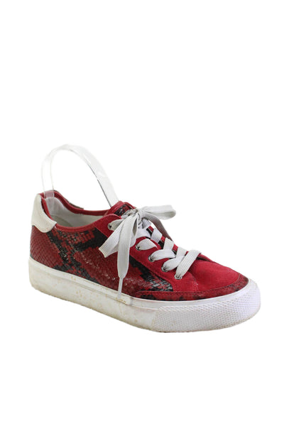 Rag & Bone Womens Suede Snakeskin Print Sneakers Red Black Size 38.5 8.5