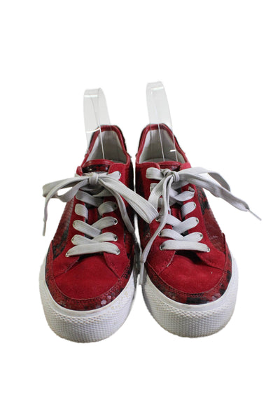 Rag & Bone Womens Suede Snakeskin Print Sneakers Red Black Size 38.5 8.5