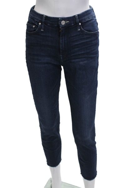 Mother Womens Dark Blue Cropped Ankle Skinny Jeans High Rise Size 26