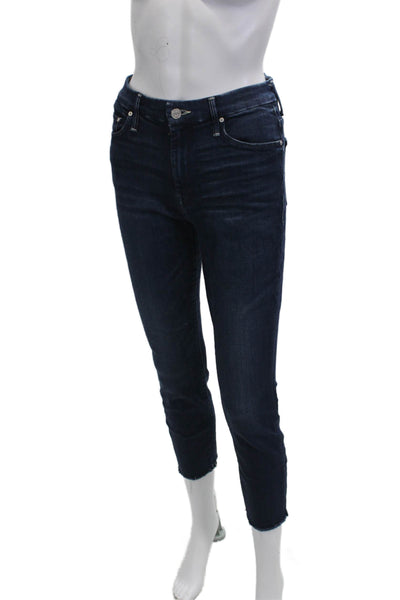Mother Womens Dark Blue Cropped Ankle Skinny Jeans High Rise Size 26