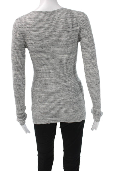 Margaret OLeary Womens Gray Striped V-Neck Cotton Pullover Sweater Size S