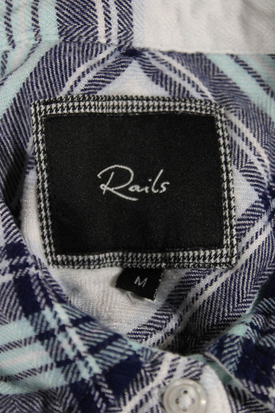 Rails Women Basic Button-Up Dark Blue Rayon Plaid Collared Long Sleeve Size M