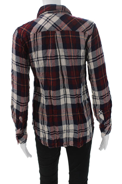 Rails Women Plaid Collared Rayon Button-Up Top Dark Blue Long Sleeve Size M