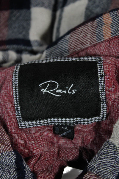 Rails Women Plaid Collared Rayon Button-Up Top Dark Blue Long Sleeve Size M