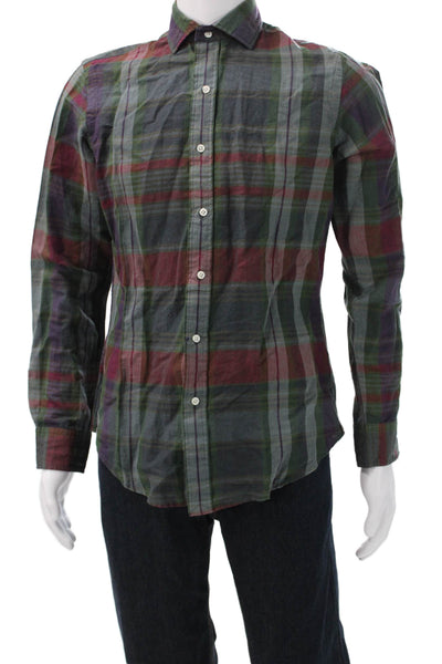 Polo Ralph Lauren Mens Cotton Plaid Print Button Down Shirt Gray Size S