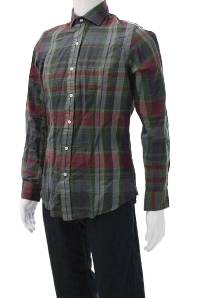Polo Ralph Lauren Mens Cotton Plaid Print Button Down Shirt Gray Size S