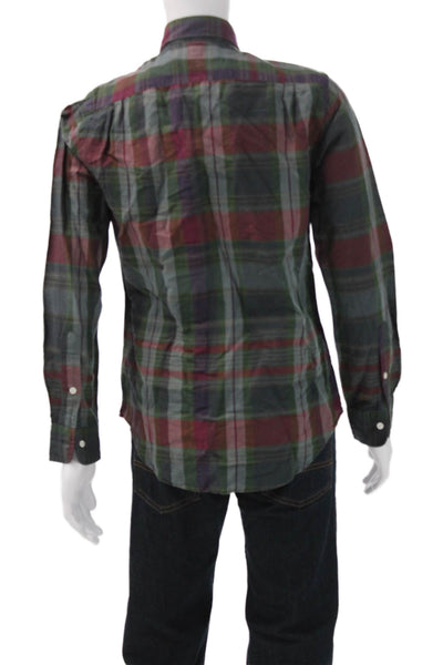 Polo Ralph Lauren Mens Cotton Plaid Print Button Down Shirt Gray Size S