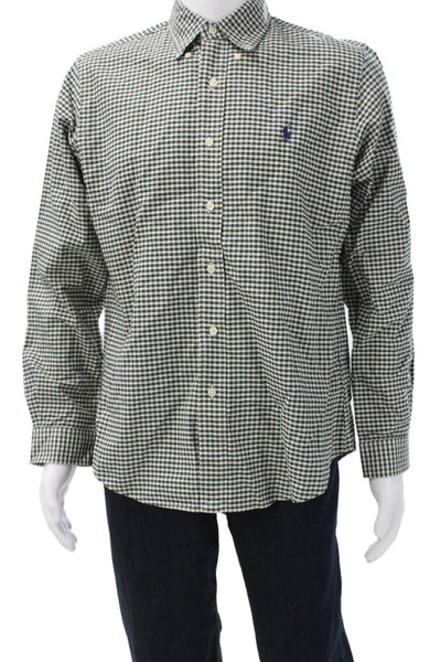 Ralph Lauren Mens Cotton Collared Plaid Button Down Shirt Green Size M