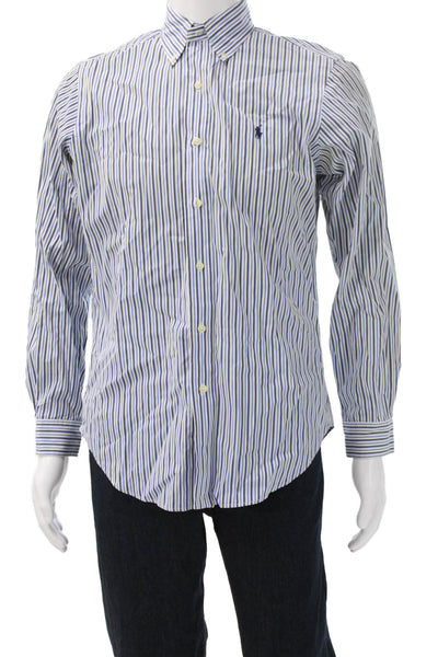Ralph Lauren Mens Cotton Striped Print Button Down Shirt Blue Size S