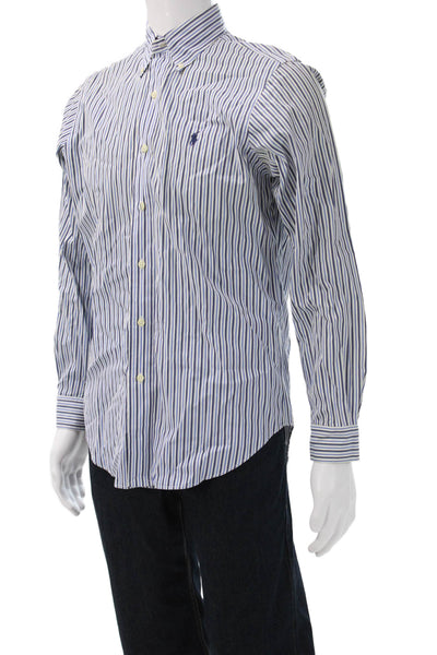 Ralph Lauren Mens Cotton Striped Print Button Down Shirt Blue Size S