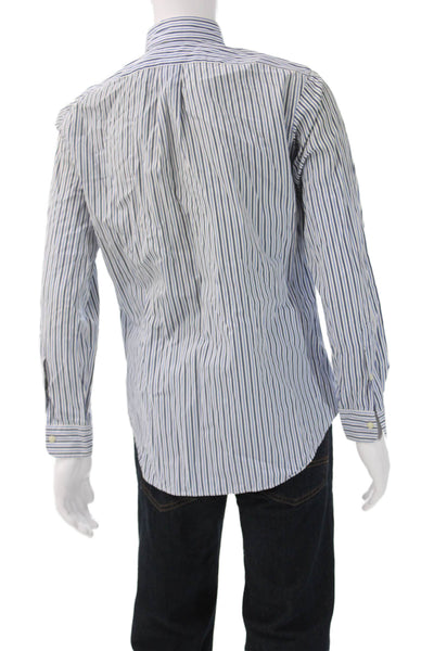 Ralph Lauren Mens Cotton Striped Print Button Down Shirt Blue Size S