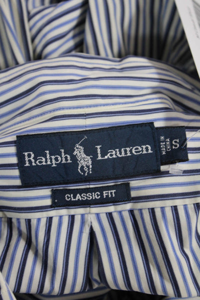 Ralph Lauren Mens Cotton Striped Print Button Down Shirt Blue Size S