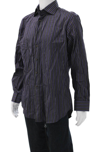 Etro Milano Mens Cotton Collared Striped Button Down Shirt Purple Size 41