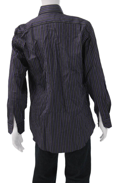 Etro Milano Mens Cotton Collared Striped Button Down Shirt Purple Size 41