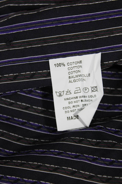 Etro Milano Mens Cotton Collared Striped Button Down Shirt Purple Size 41