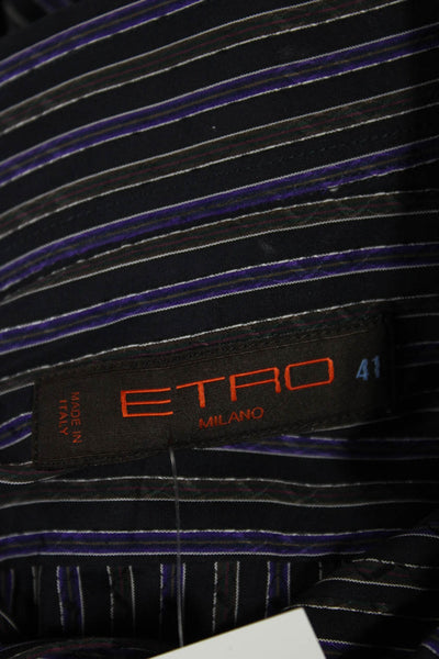 Etro Milano Mens Cotton Collared Striped Button Down Shirt Purple Size 41