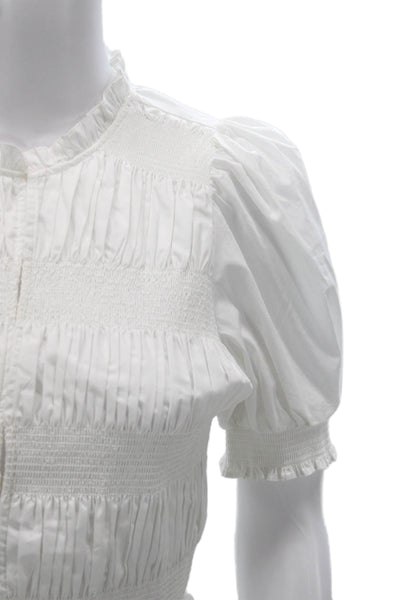 Maje Womens White Cotton High Neck Button Up Blouse Short Sleeve Size 0