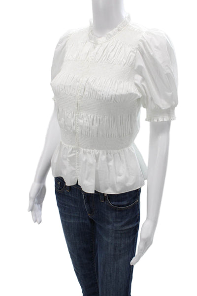 Maje Womens White Cotton High Neck Button Up Blouse Short Sleeve Size 0