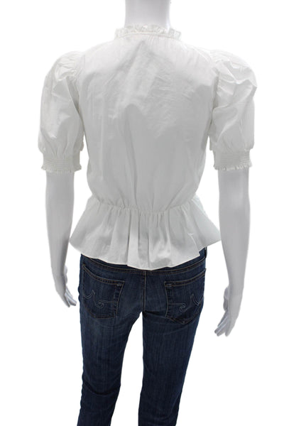 Maje Womens White Cotton High Neck Button Up Blouse Short Sleeve Size 0