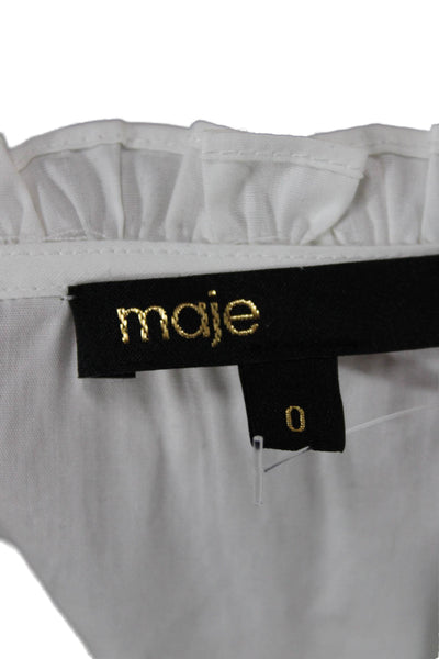 Maje Womens White Cotton High Neck Button Up Blouse Short Sleeve Size 0