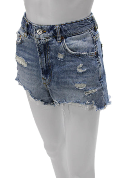 Zara Unisex Blue Button 100% Cotton 90s Spring Shorts Size 2