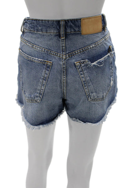 Zara Unisex Blue Button 100% Cotton 90s Spring Shorts Size 2