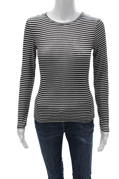 Zara Women Basic Striped Long Sleeve Round Neck T-Shirt Black Size S