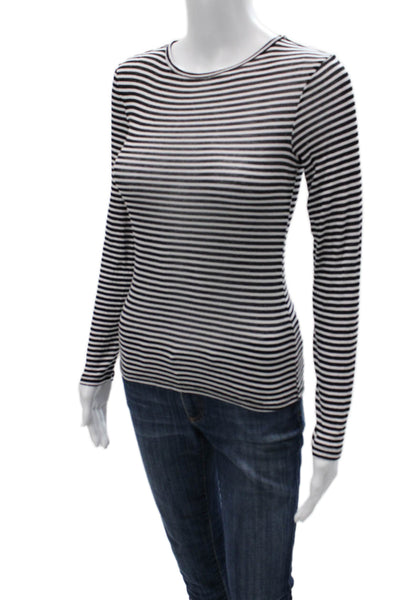 Zara Women Basic Striped Long Sleeve Round Neck T-Shirt Black Size S